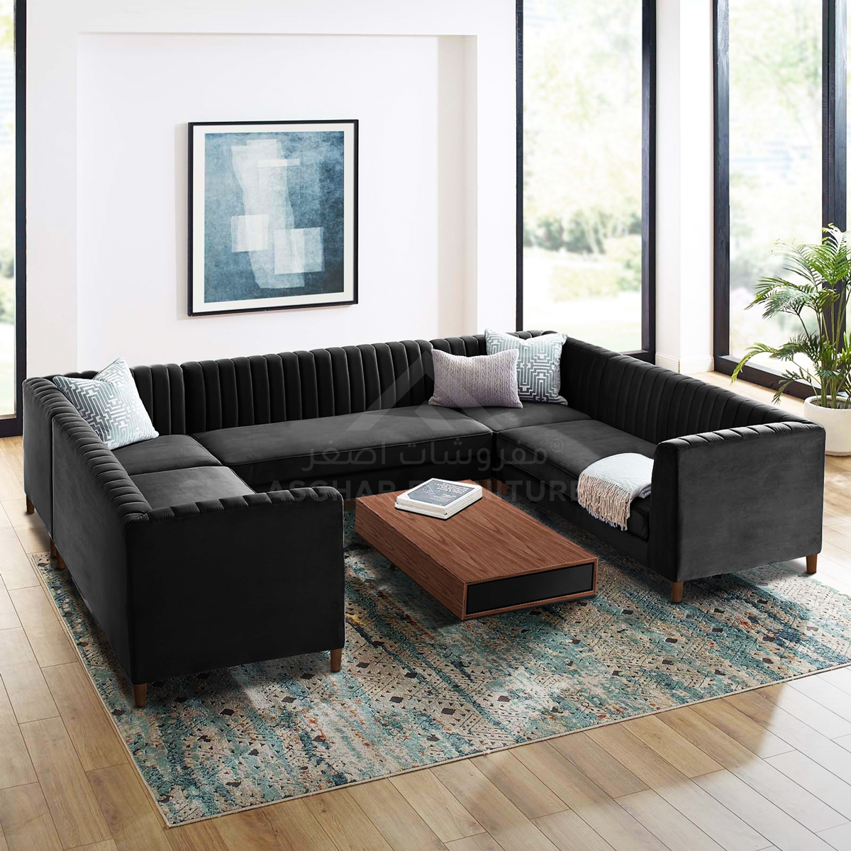Blues Tufted U Shape Sofa - Image 2