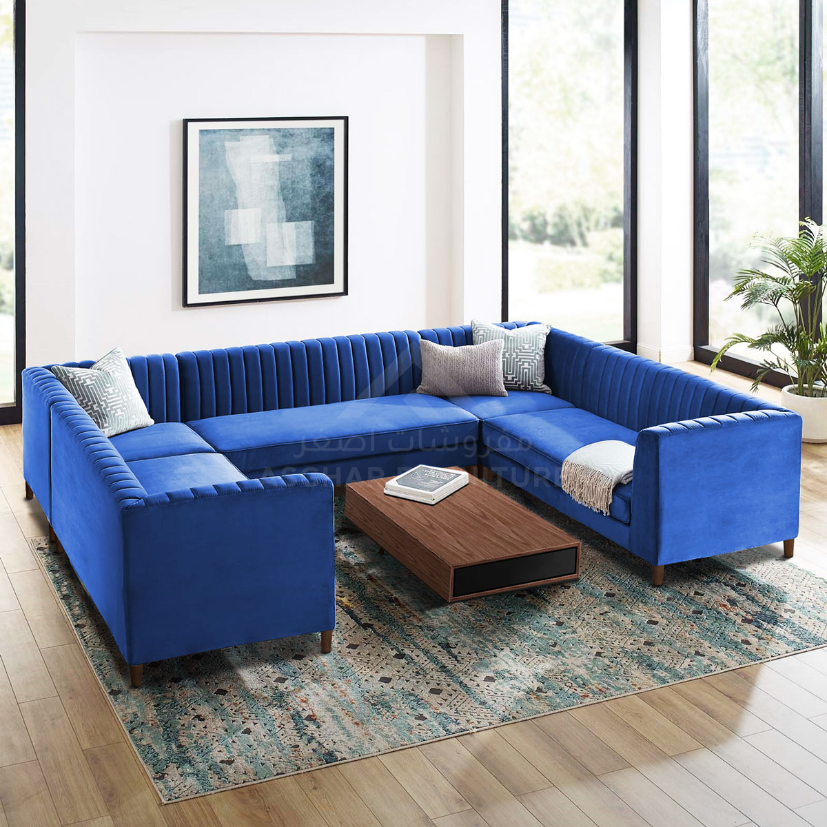 Blues Tufted U Shape Sofa - Image 3