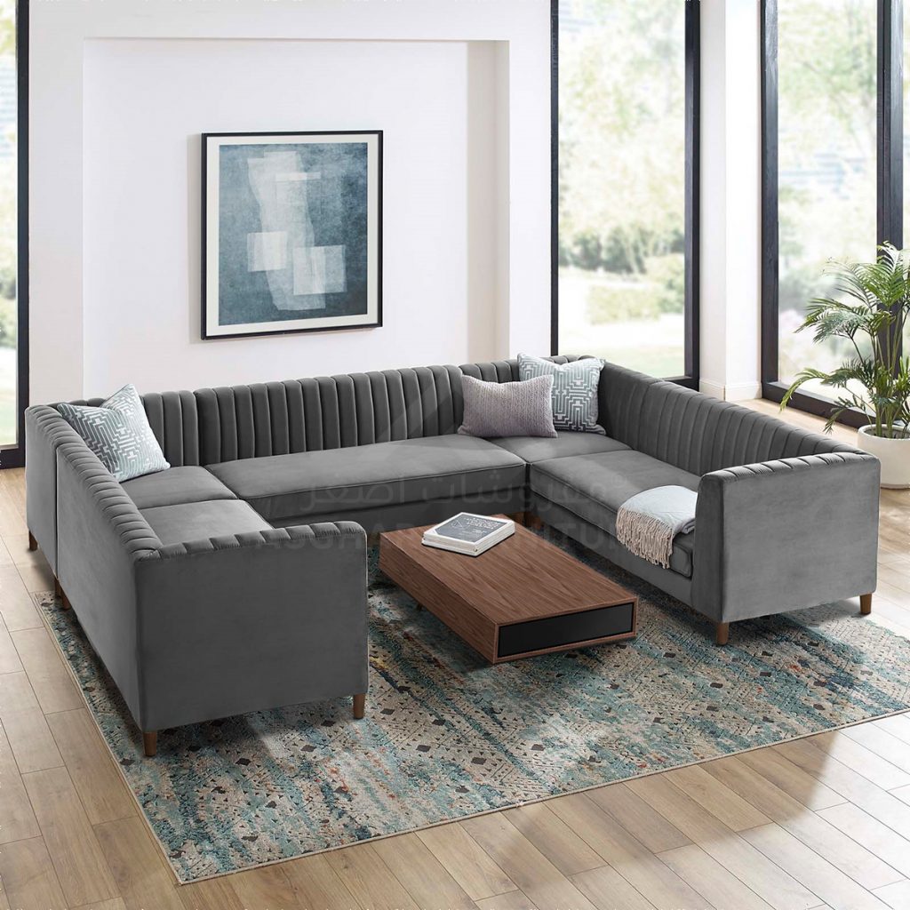 Blues Tufted U Shape Sofa